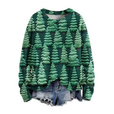 Imagem de Moletom de Natal Wzdszle para mulheres com gola redonda verde S