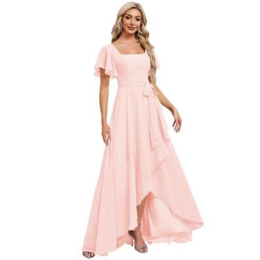 Imagem de Vestido de dama de honra Monvelli, elegante, assimétrico, chiffon rosa