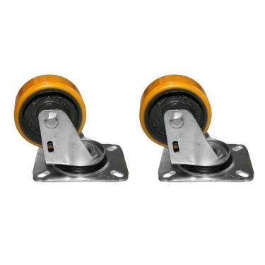 Imagem de Kit 2 Rodas 75Mm Ferro Com Poliuretano 3`` Placa Giratória