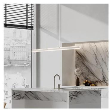 Imagem de Luminária de sala de jantar LED minimalista branca, mesa de jantar, bar, lâmpadas de escritório - Ilha 1 palavra, lustre longo de estudo, lustres de LED, luz neutra - branco, L150cm