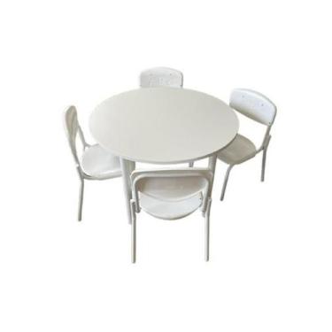 Imagem de Conjunto Redondo Infantil Alt.: 52cm c/ 4 Cadeiras Abc Branco - School