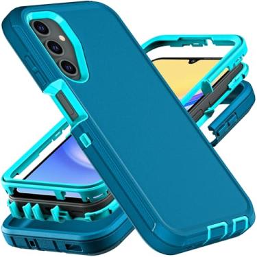 Imagem de YKHJKLEC Capa para Samsung Galaxy A15 5G, grau militar, 3 em 1, resistente à prova de choque/à prova de queda/poeira com 2 peças de protetor de tela de vidro temperado (azul/turquesa)