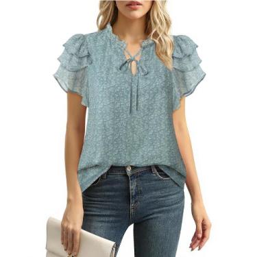 Imagem de Blusa feminina Lotusmile floral de chiffon com babados e manga curta