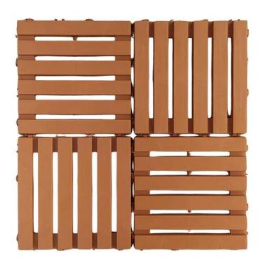 Imagem de Kit 10 deck modular  plastico  textura madeira, piscina, sacada, banhe