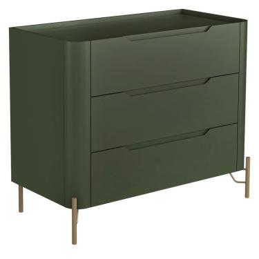 Imagem de Cômoda Para Quarto Closet Orgânica 3 Gavetas Pés Industrial Dourado Bliss I03 Musgo - Lyam Decor
