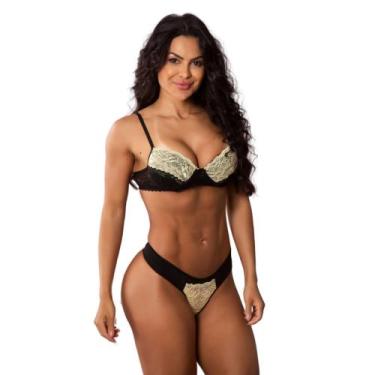Imagem de Conjunto Sutiã com Bojo e Calcinha de Renda Feminina Sexy Colorido Ele