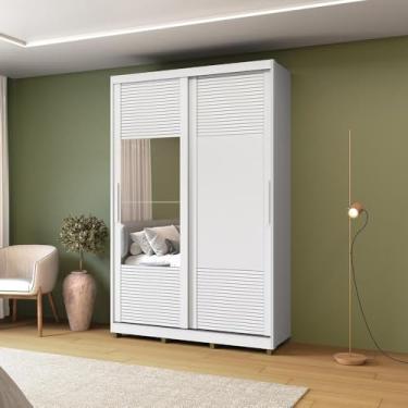 Imagem de Guarda Roupas 2 Portas de Correr Bordeaux Branco c/Espelho Mdf Casamia