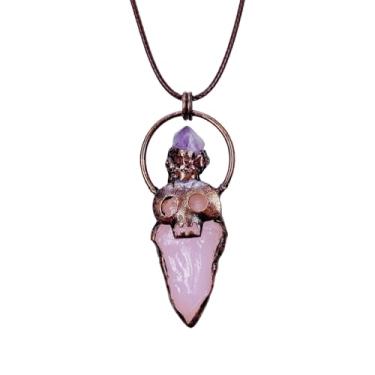 Imagem de EDEN'S CALL Colar com pingente de pedra de cristal de coruja retrô com cordão ajustável, Pedra, Pedra de cristal de quartzo rosa