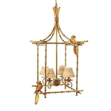 Imagem de Lustre Pendente Clássico Búzios em Metal e Folhas de Ouro Para Sítio F