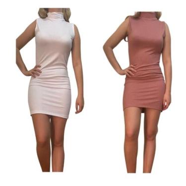 Imagem de KIT C/2 Vestidos Gola Alta Canelado - Emporio J, Branco, Rose, Unico