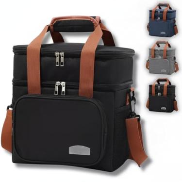 Imagem de Bolsa Térmica Marmita Lancheira Grande 14L, Alça de Ombro, 2 Andares Dobrável, Ideal para Trabalho, Academia, Viagem e Passeio. (Preta)