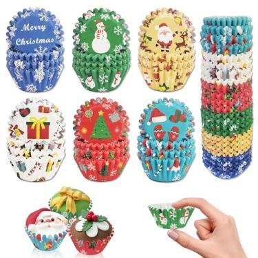 Imagem de ZCCLINN Forros para muffins de cupcake de Natal – 600 unidades de papel para mini copo de cozimento de Natal, pequenas embalagens de doces de Feliz Natal, molde de embrulho pequeno de chocolate para