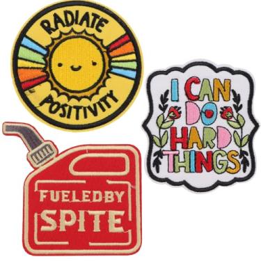 Imagem de Adesivos de ferro para adultos, acessório de decoração com vibração energética bordada, faça você mesmo, para chapéus, roupas, mochila, jeans, citação positiva