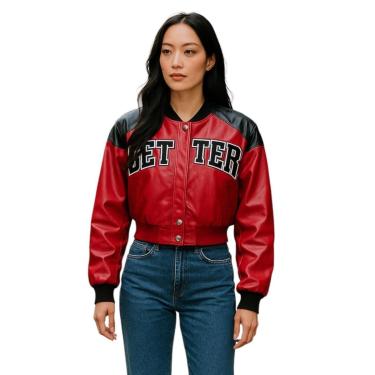 Imagem de Jaqueta Feminina Couro Fake Curta Modelo College Better-Feminino