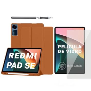 Imagem de Capa Smart Case para Xiaomi Redmi Pad SE 11'' – Magnética, Sleep/Wake, Suporte para Caneta, Tampa Magnética e Suporte Integrado (Marrom, Redmi Pad SE 11'' (Capa + Película + Caneta))