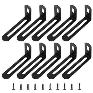 Imagem de 10 peças de 6 x 3,8 cm x 1,3 cm x 0,6 cm, suportes ajustáveis de ângulo reto, suporte de metal, G, resistente, 90 graus, suporte de canto em forma de L, suporte de prateleira preto
