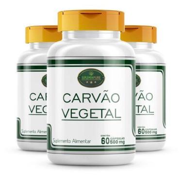 Imagem de 3X Carvao Vegetal Ativado Puro 60Caps 500Mg