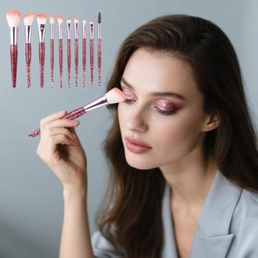 Imagem de Conjunto de pincéis de maquiagem de cristal de 10 peças – pincéis cosméticos com alça de glitter para sombra, mistura, destaque e contorno – ferramentas de beleza elegantes para iniciantes e