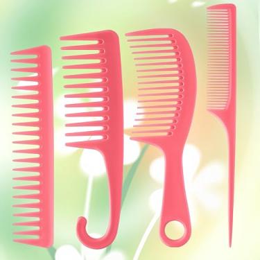 Imagem de 4 pentes para homens e mulheres, conjunto de pentes, dentes largos, cauda de rato, pente de cabelo fino para todos os tipos de cabelo