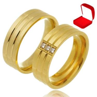 Imagem de Alianças Ouro Casamento Banhada 18k Anatômica Tradicional Pedra Abaula