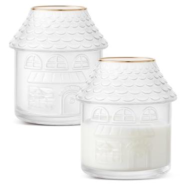 Imagem de Singhoow 2 peças de copos de Natal para casa de gengibre, caneca de vidro transparente para casa de pão de gengibre de 510 g, copo de vinho sem haste com borda dourada, copo de suco de café criativo