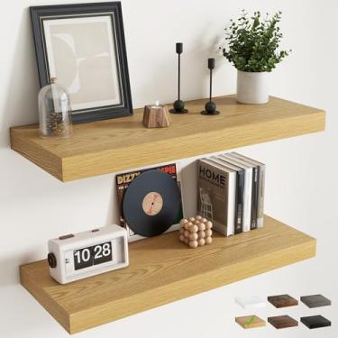 Imagem de Prateleiras flutuantes de 91 cm para parede, conjunto de 2, prateleiras de banheiro de grão de madeira de 30 cm D com suportes invisíveis, fácil instalação, prateleiras de armazenamento de madeira