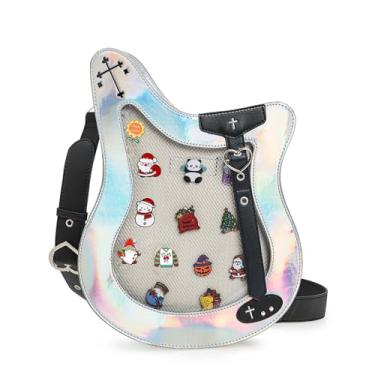 Imagem de ZAROXOXS Ita Bag Bolsas transversais Kawaii, bolsas de ombro para guitarra a laser, alfinetes de música, Prata