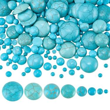 Imagem de PH PandaHall 180 peças de pedra sintética turquesa cabochão 8 tamanhos textura cúpula pedra preciosa azulejos semi redondos contas turquesa azul pedra plana para brinco, pulseira, anel de camafeu