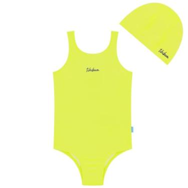 Imagem de Maiô Natação Infantil com Touca Proteção UV50+ Amarelo Neon Kamylus
