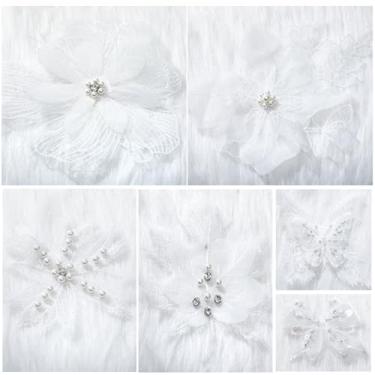 Imagem de FixrWre 6 peças 3D flor renda bordado apliques pérola patch DIY vestido de casamento costura artesanato roupas jeans jaquetas bolsas (branco)
