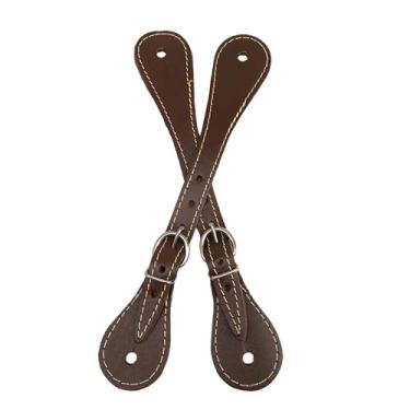 Imagem de Correia de Espora Quarto de Milha Tradicional em Couro, 3 Cores (Marrom, Preto, Natural e Vermelho), com Ferragens Inox e Costura Decorativa (Marrom)