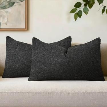 Imagem de QoBexim Conjunto de 2 capas de almofada texturizadas, 30,5 x 50,8 cm, fronhas lisas listradas, aconchegantes e macias, modernas, boêmias, para sofá, cama, sala de estar, decoração de casa, preto