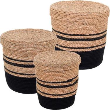 Imagem de Cesta fibra preto 3pç com tampa - HOMECO