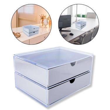 Imagem de Caixa 2 Gavetas Organizadora Cinza Multiuso Escritório Mesa