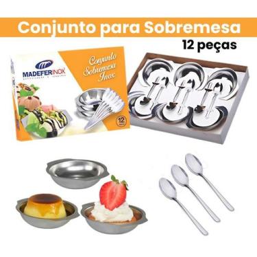 Imagem de Kit Conjunto de Sobremesa Madefer Inox  Colheres e Taças Elegantes par