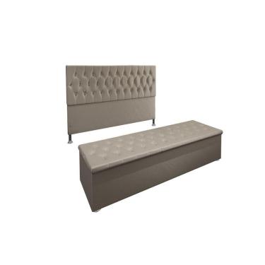Imagem de Kit Cabeceira Calçadeira Baú Queen 1,60 Cm Suede Bege