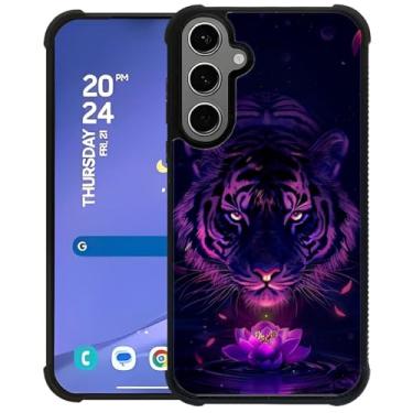 Imagem de CARLOCA Capa compatível com Samsung Galaxy S24 Plus S25 Plus, design para meninas, à prova de choque, antiarranhões, capa traseira rígida de policarbonato, estampa moderna, tigre preto, listras roxas
