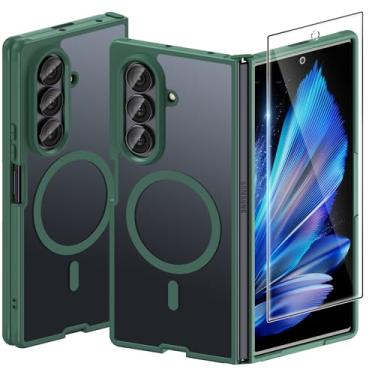 Imagem de Halokin Capa magnética para Samsung Galaxy Z Fold 7 com protetor de tela, [compatível com MagSafe] Capa fina translúcida fosca à prova de choque para Samsung Z Fold 7, capa fina de policarbonato