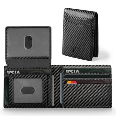 Imagem de GNDR Carteira masculina com bloqueio de RFID, duas dobras, de couro de fibra de carbono, acessórios masculinos, Fibra de carbono preta-04