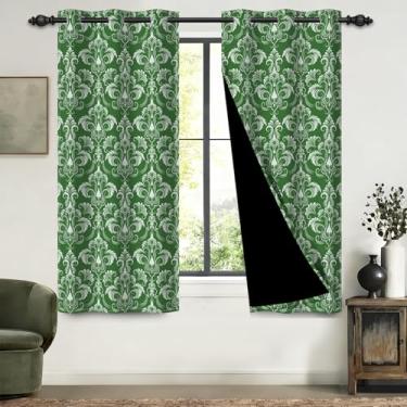 Imagem de GICDSU Conjunto de 2 painéis de cortinas blecaute verdes de 153 cm de comprimento, cortinas blackout impressas verdes com ilhós pendurados para quartos, salas de estar e salas de jantar