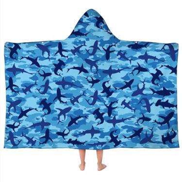 Imagem de gdhiybf Toalhas com capuz de tubarão para crianças 76,2 cm x 127 cm Toalha de praia infantil absorvente macia para natação e piscina, poncho de banho para meninos e crianças de 3 a 12 anos