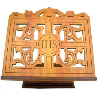 Imagem de Presente religioso de 35,5 cm IHS esculpido em madeira hino livro bíblia suporte para exibição de capela para casa