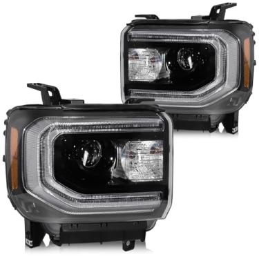Imagem de LIWEDFG Conjunto de farol HID/Xenon com LED DRL compatível com GMC Sierra 1500 2016 2017 2018, HID Black Pair