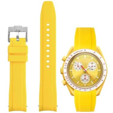 Imagem de Nizonlaie Pulseiras de relógio de silicone com extremidade curvada, compatível com Omega X Swatch Moonswatch, 20 mm, curvado, sem lacunas, liberação rápida, pulseira de borracha de silicone premium