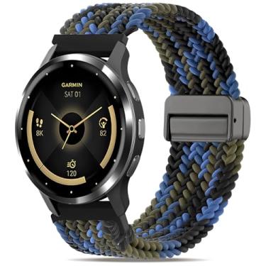 Imagem de Oanux Pulseira trançada magnética de 22 mm compatível com Garmin Vivoactive 4/Venu 3/Venu 2, pulseira elástica esportiva macia de nylon elástico para Forerunner 265/255/255 Music masculino e feminino