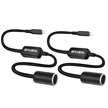 Imagem de Iskueal Adaptador USB C para isqueiro de 3 m, pacote com 2, 12 V/18W, para câmeras de painel, detectores de radar, GPS, fitas de LED no veículo e outros eletrônicos automotivos.