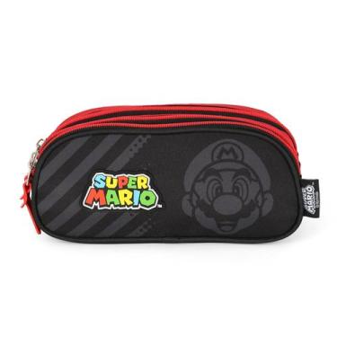 Imagem de Estojo Super Mario Bros Triplo Juvenil Escolar Vermelho