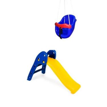 Imagem de Kit Balanço Bebe Azul + Escorregador Amarelo - Diversão Kids