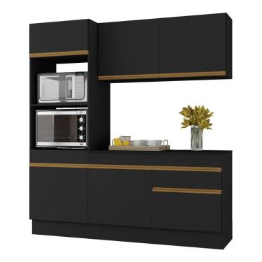 Imagem de Armário De Cozinha Compacta 3 Peças Com Rodapé Mp2177 Made Multimóveis Preto/dourado Preto/dourado