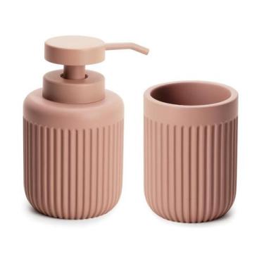 Imagem de Kit Lavabo Banheiro Dispenser Sabonete Líquido Porta Escova - Casa Her